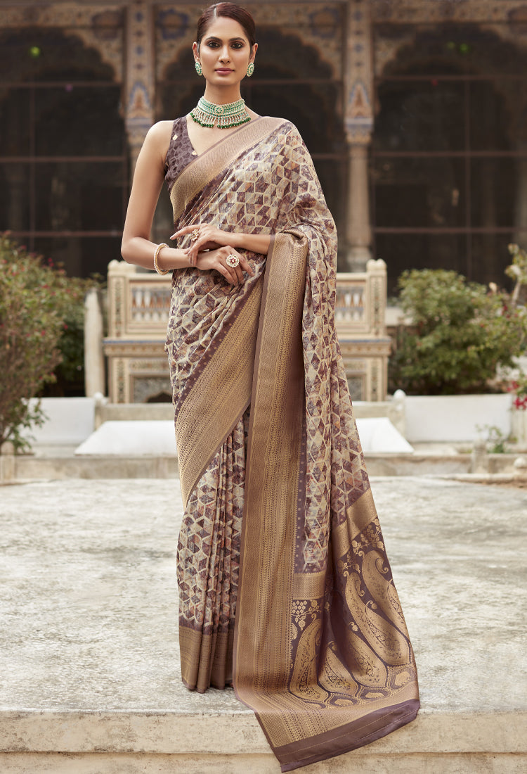 Cater brown soft Tissue Saree with Print