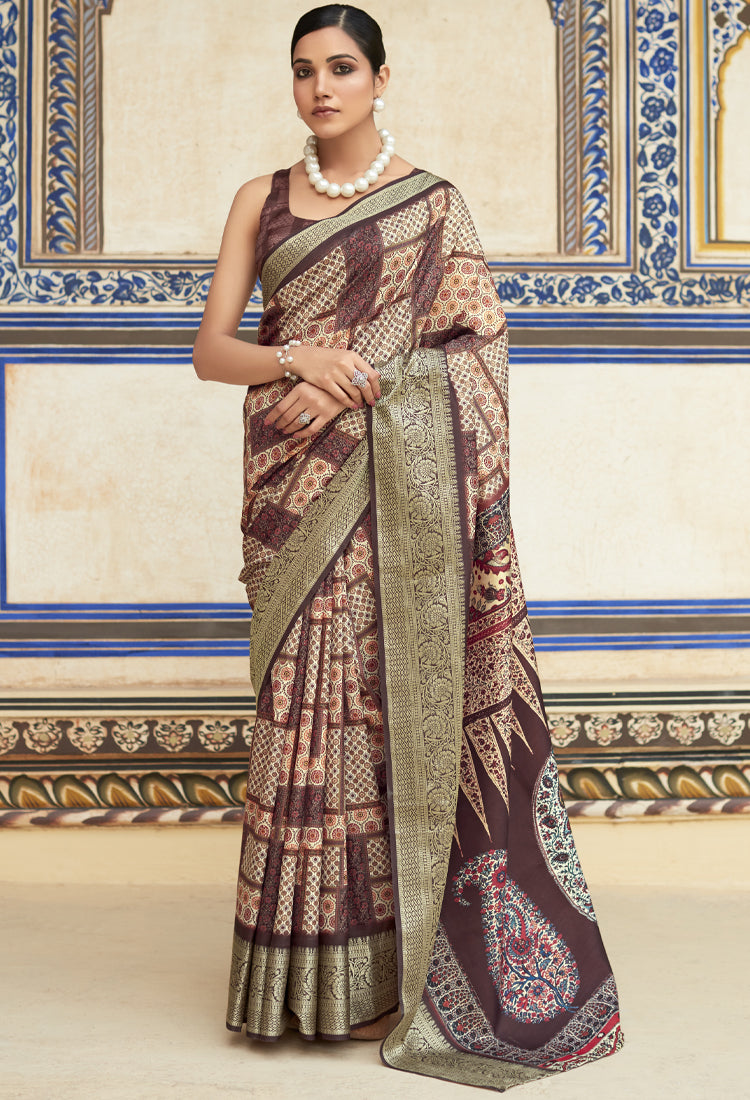 Congo Brown  Dola Viscose With Print