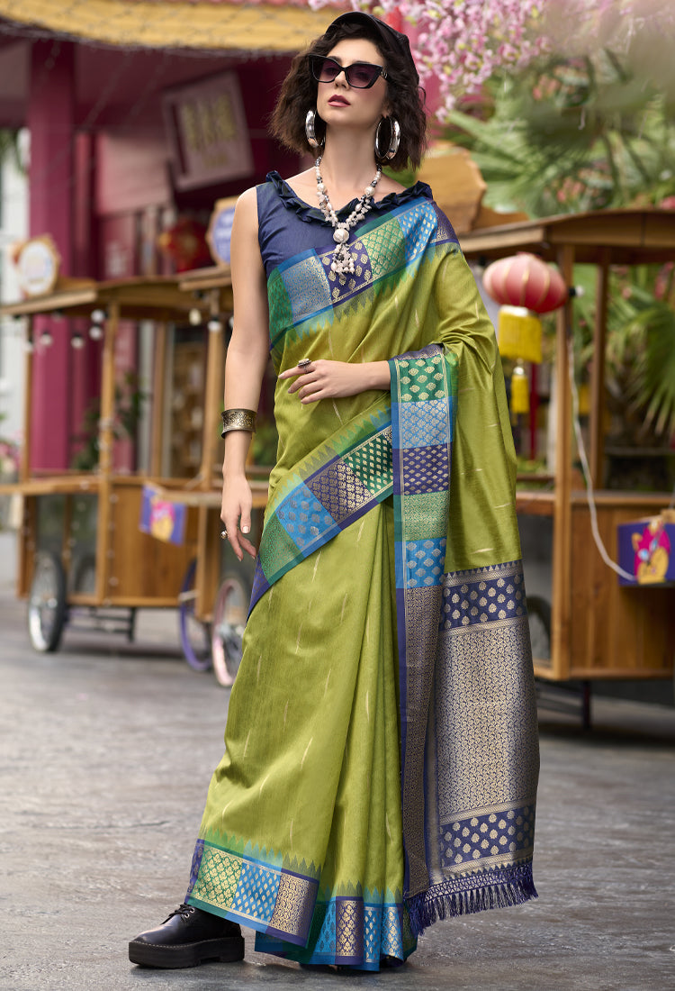 Pear Green Pure Banarasi Saree