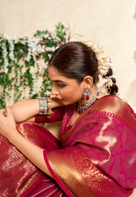 Rosy Pink Pure Dharmavaram Saree