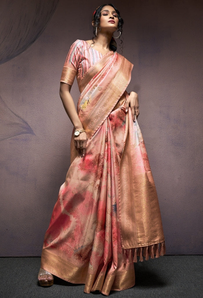 Peach Apricot Soft Silk saree