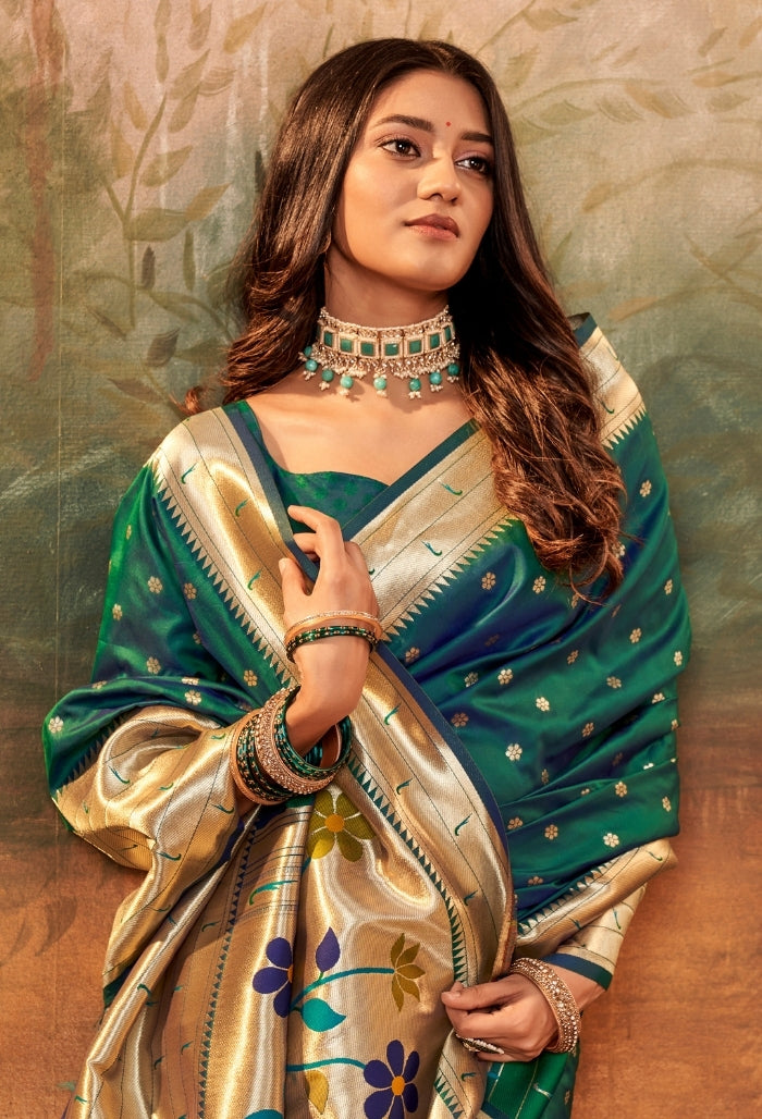 Mallard Blue Pure Paithani Silk saree