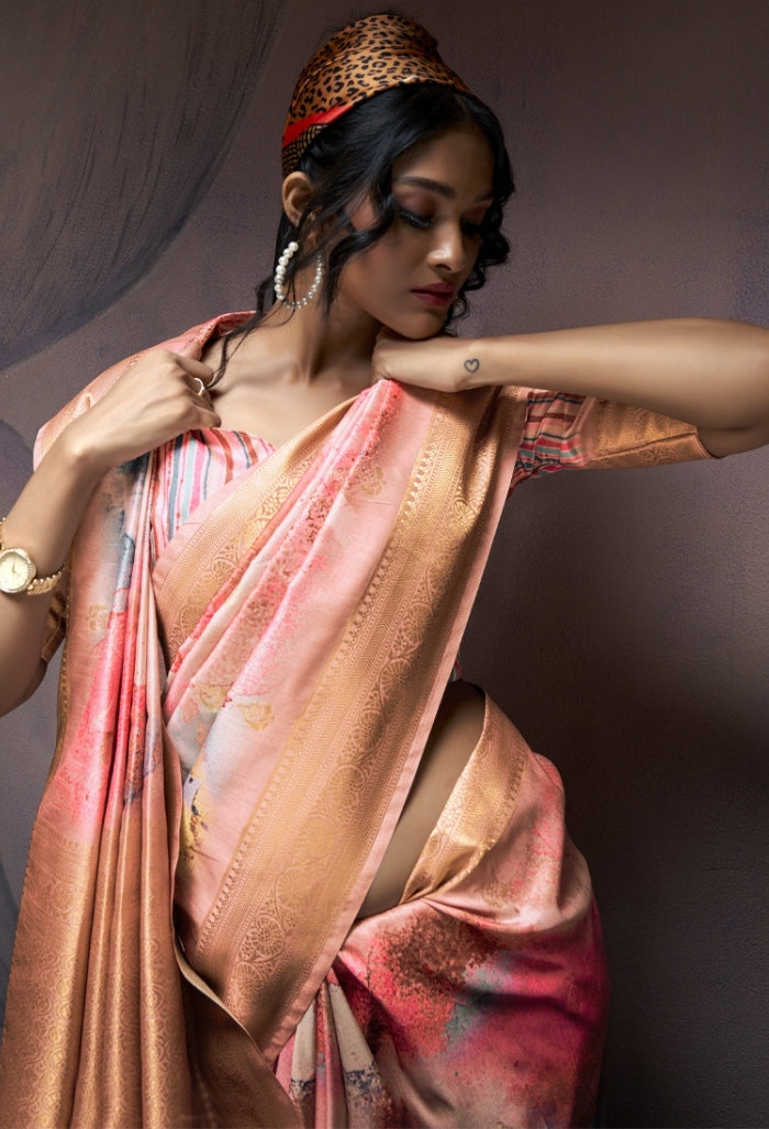 Peach Apricot Soft Silk saree