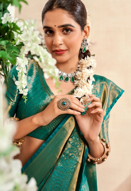 Ocean Seagreen Pure Dharmavaram Saree