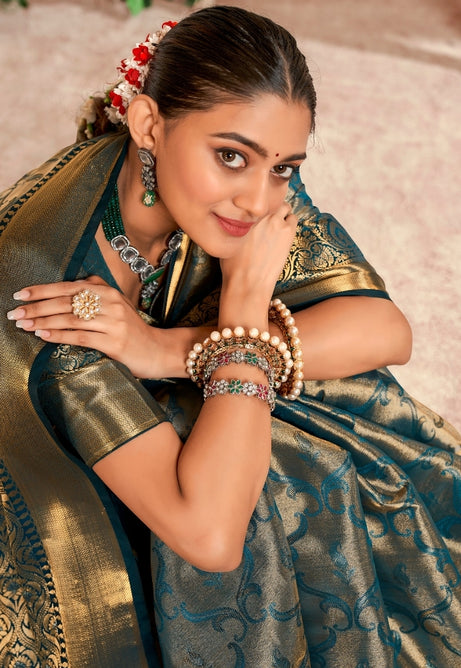 Sky Blue Pure Dharmavaram Saree