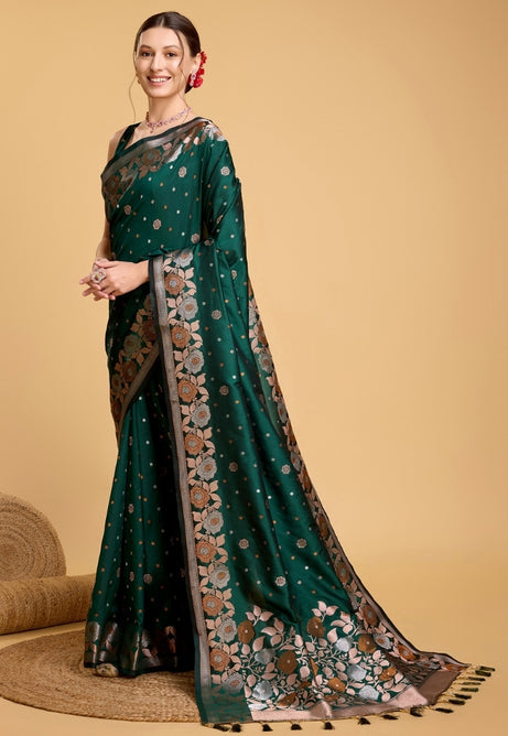 Forest Green Pure Jacquard Saree