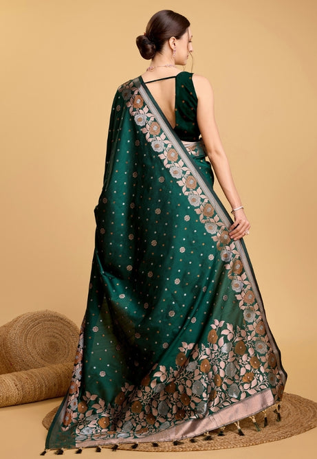 Forest Green Pure Jacquard Saree
