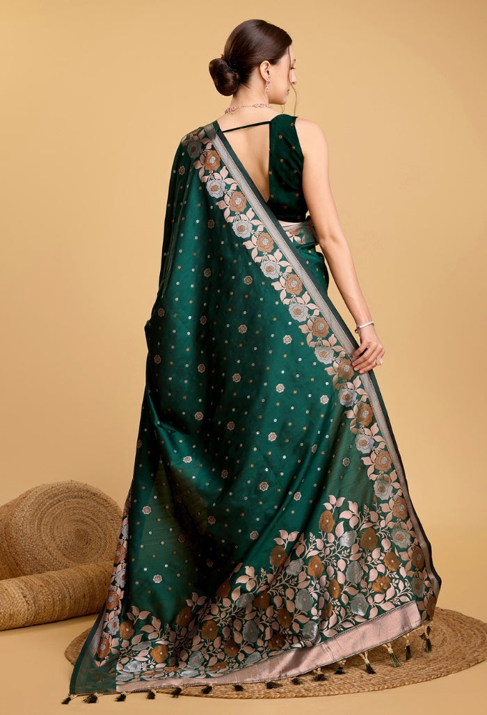 Forest Green Pure Jacquard Saree