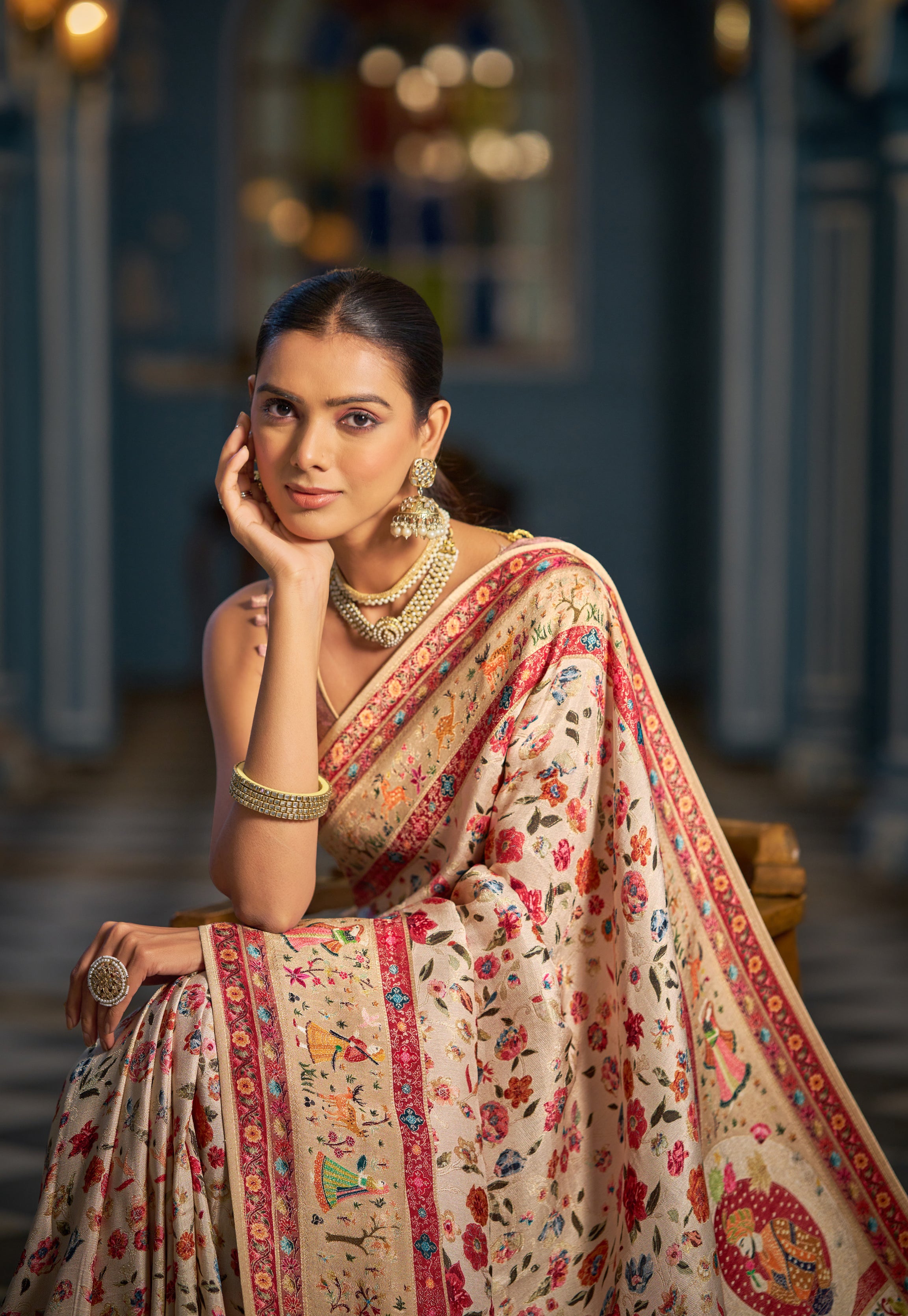 Classic White and Red Soft Silk Saree