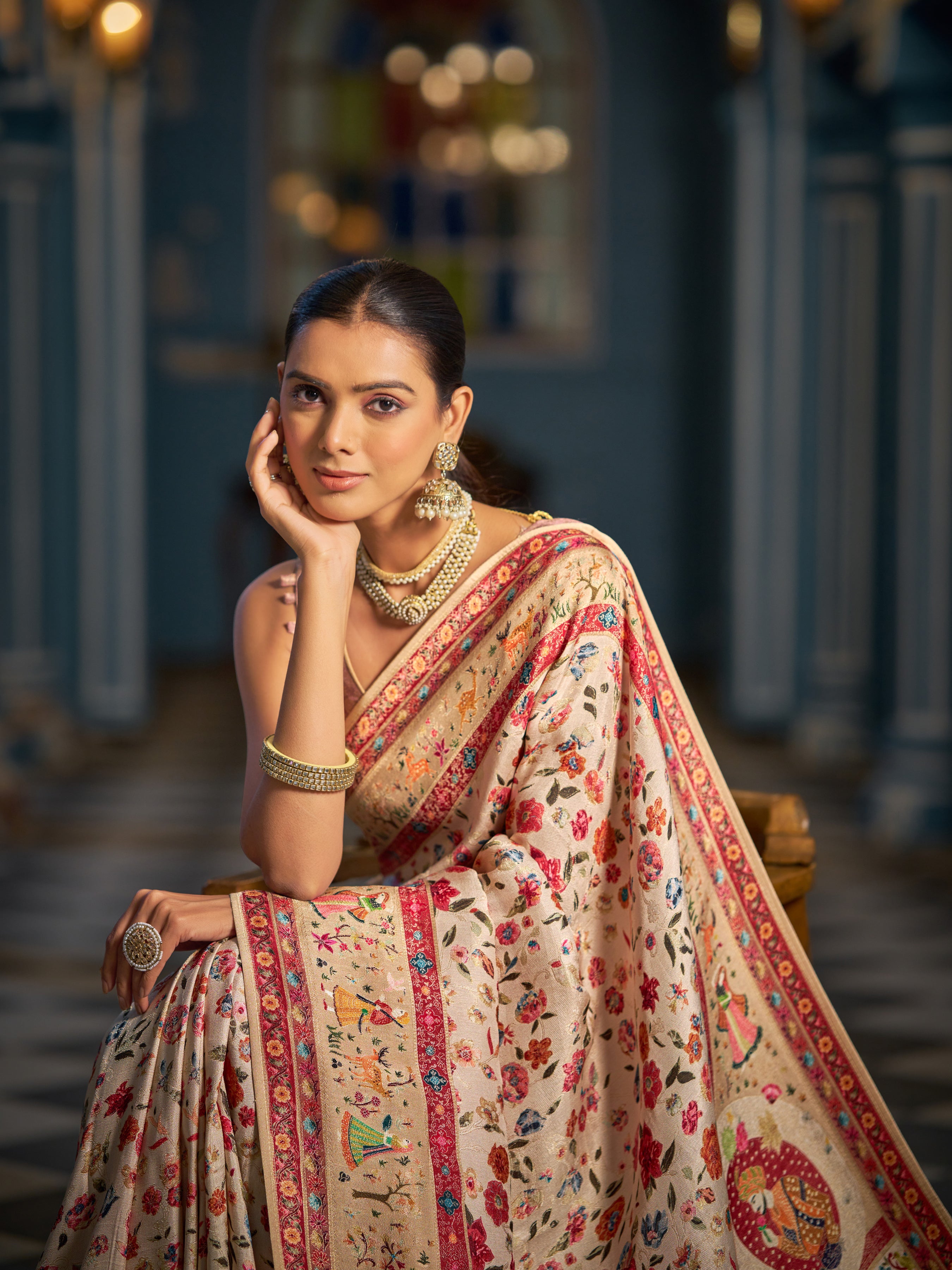 Classic White and Red Soft Silk Saree