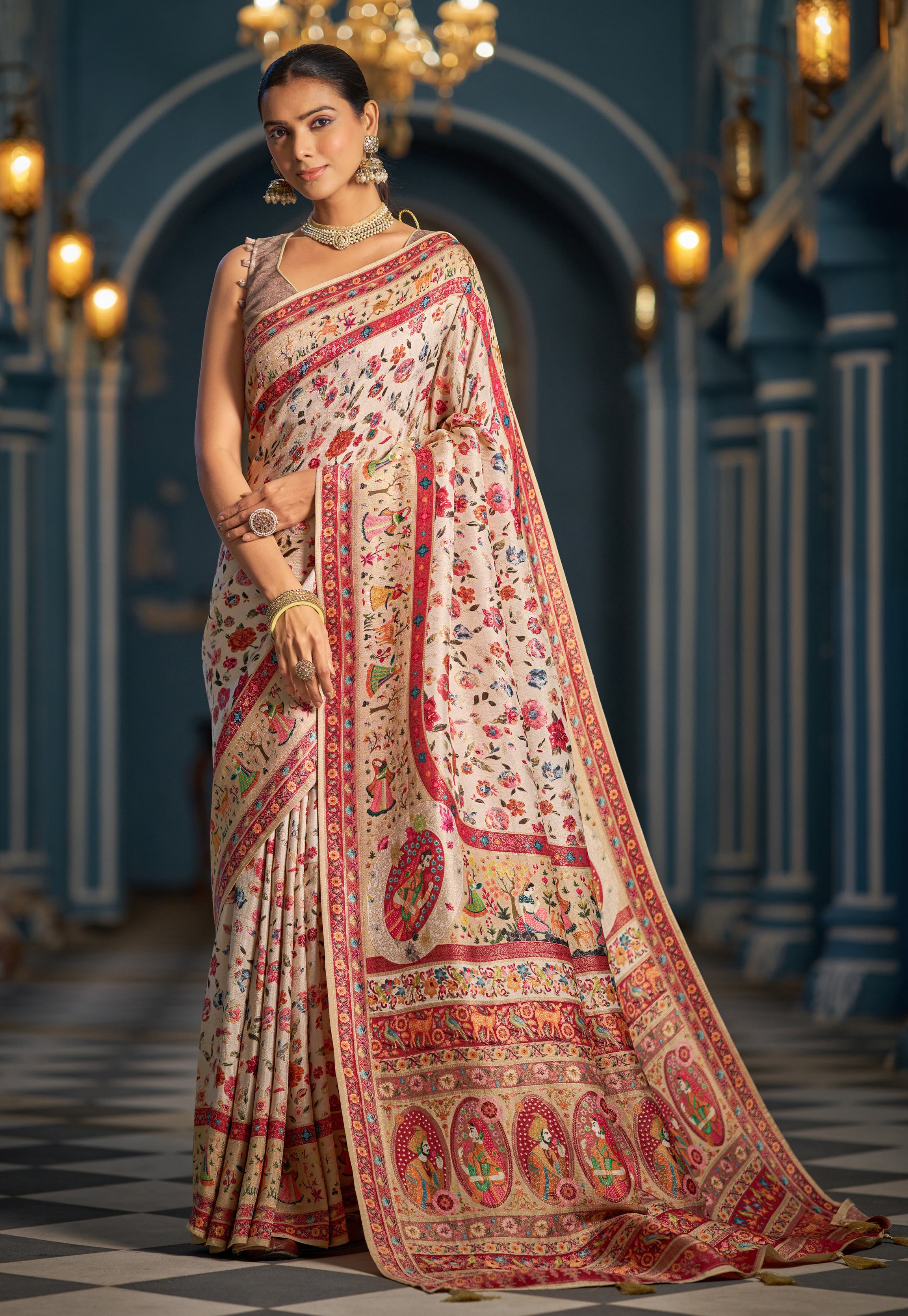Classic White and Red Soft Silk Saree