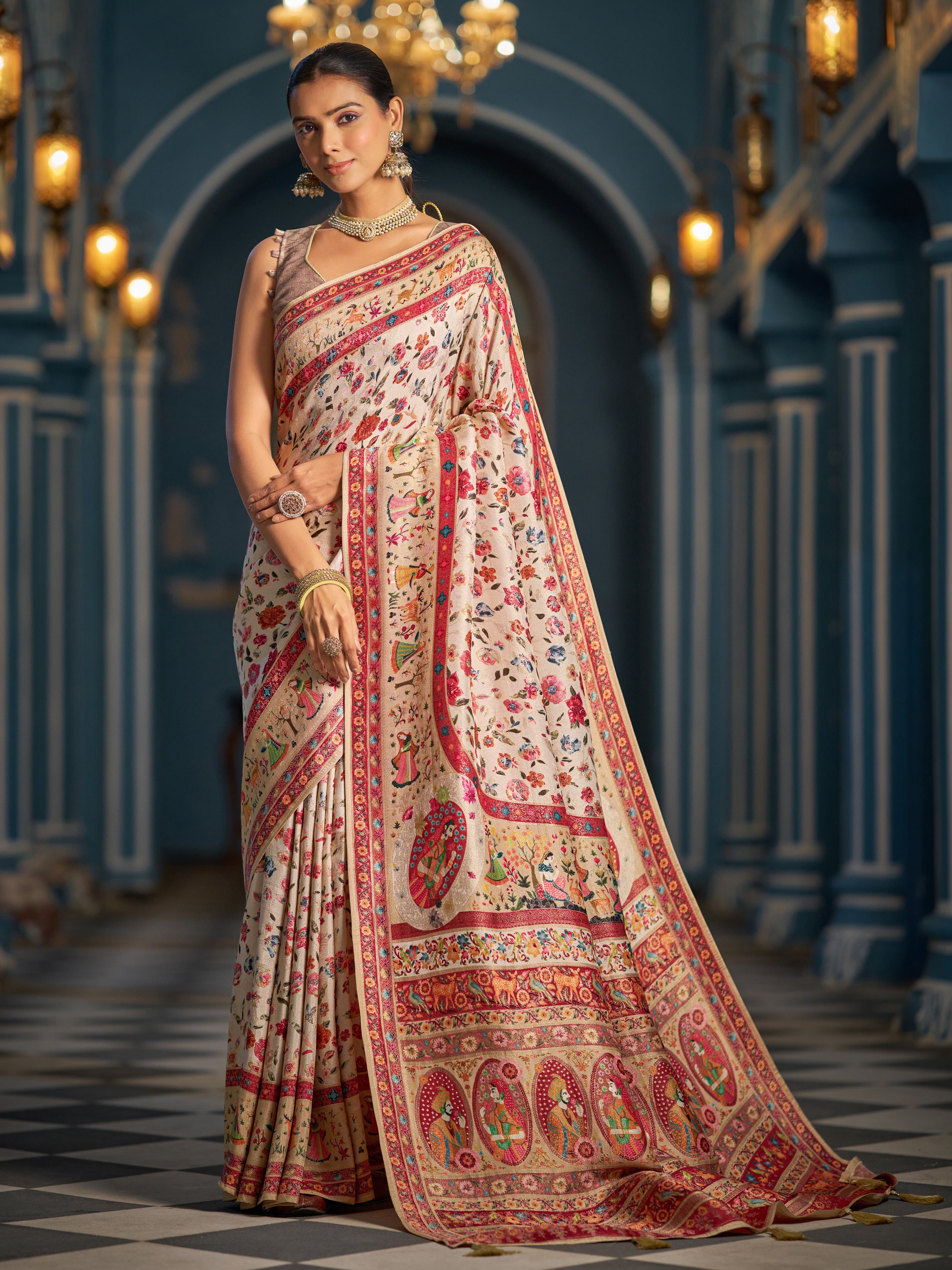 Classic White and Red Soft Silk Saree