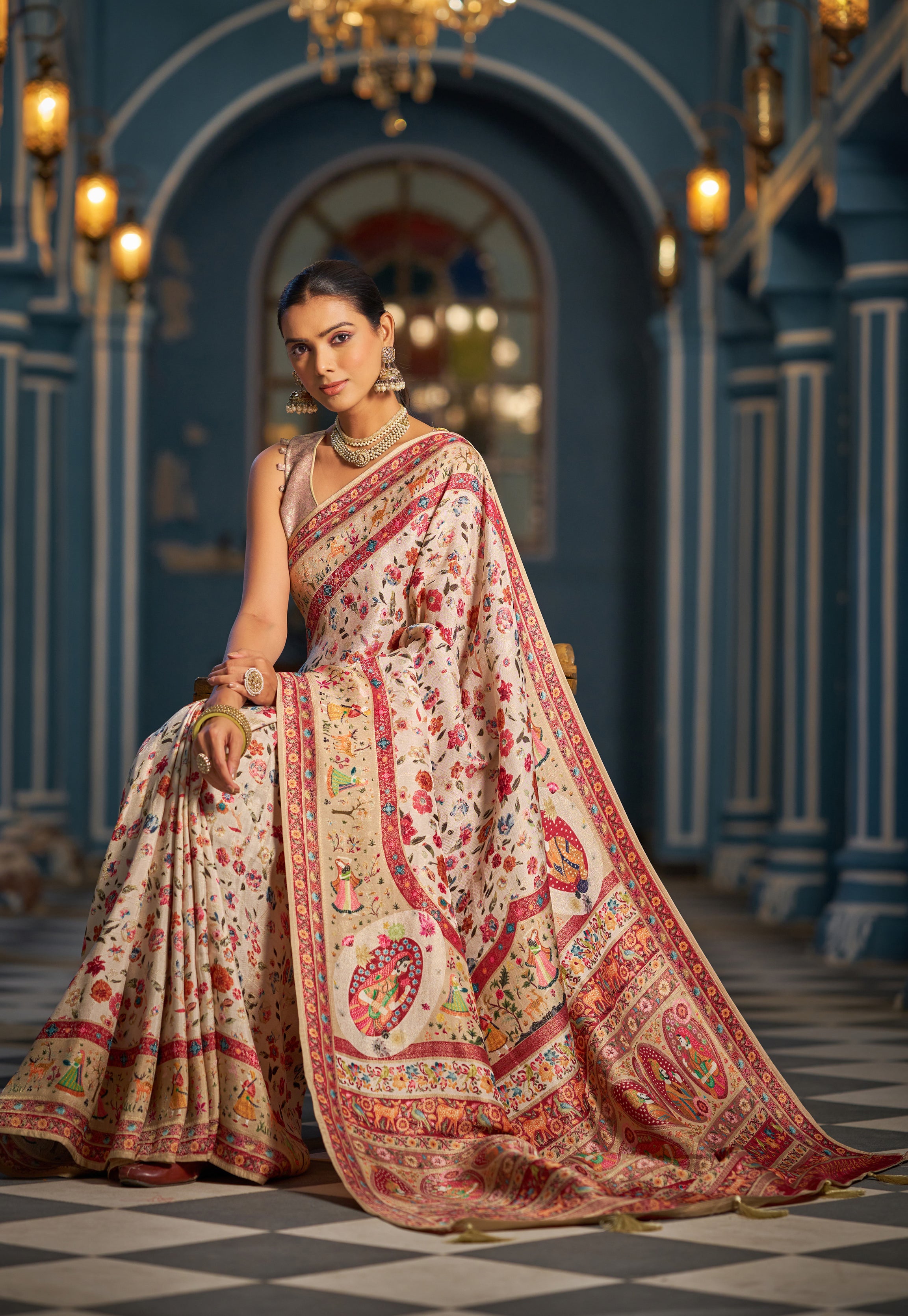 Classic White and Red Soft Silk Saree