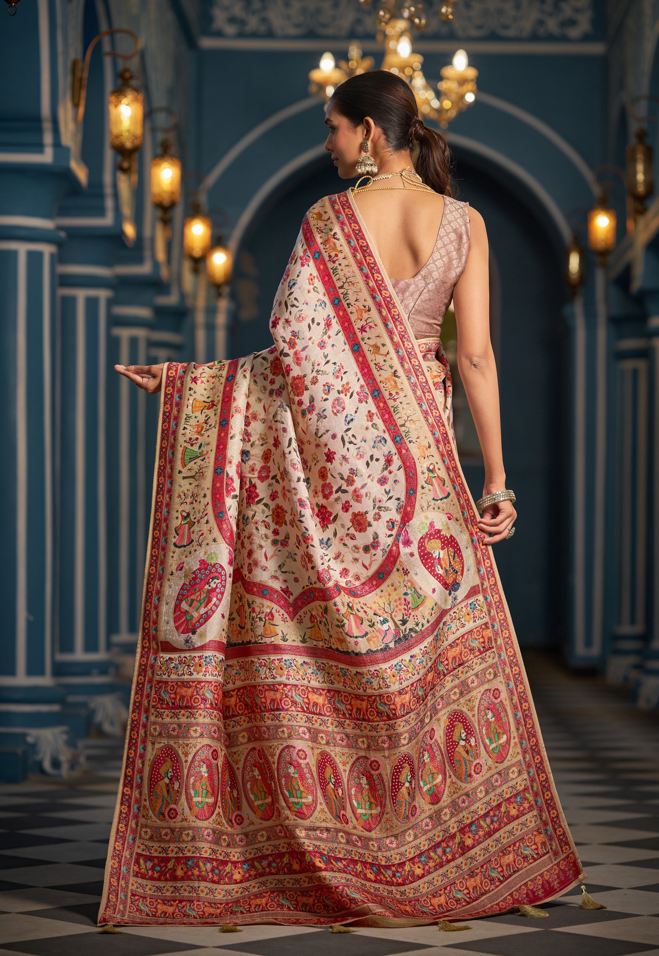 Classic White and Red Soft Silk Saree