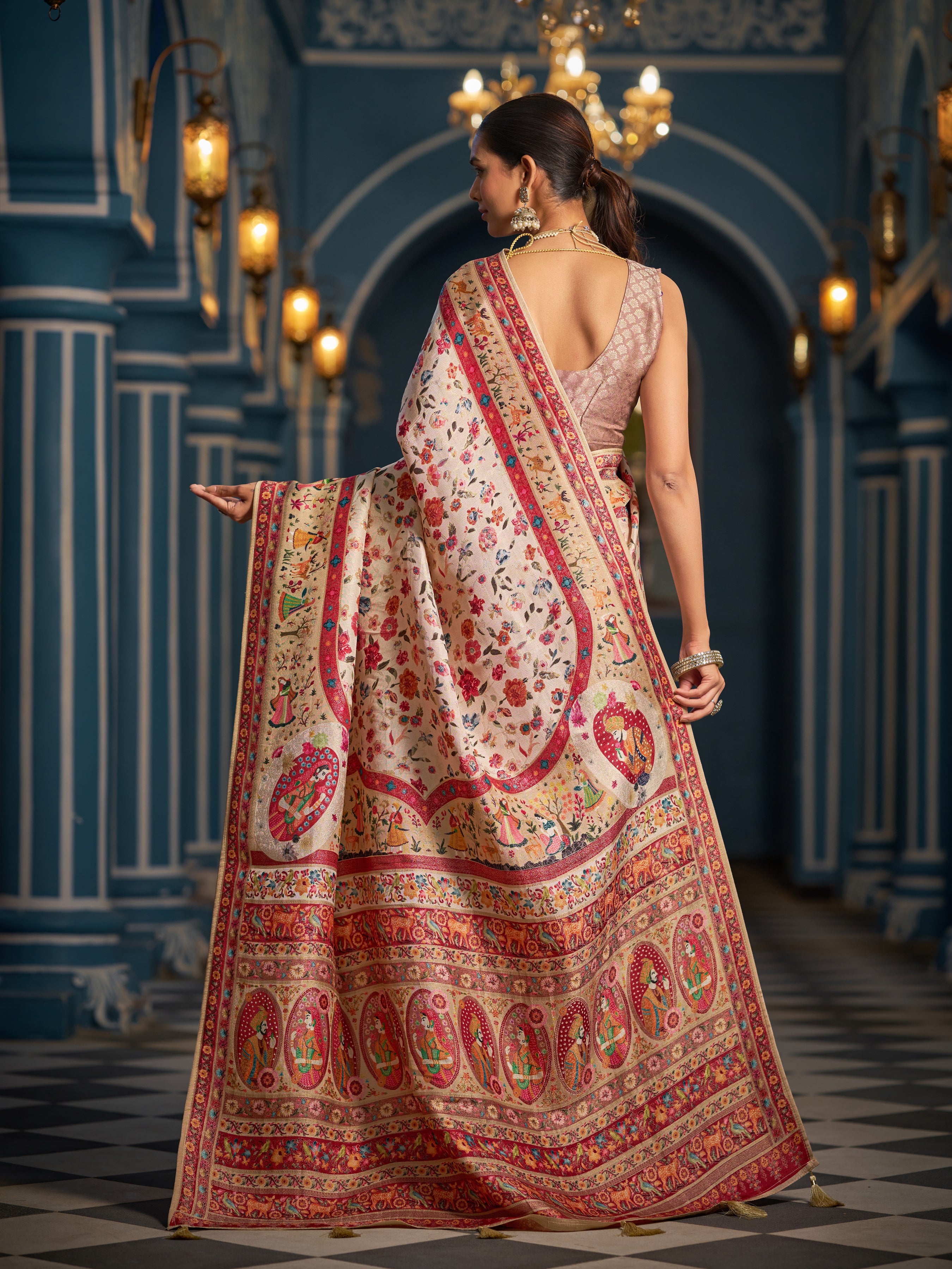 Classic White and Red Soft Silk Saree