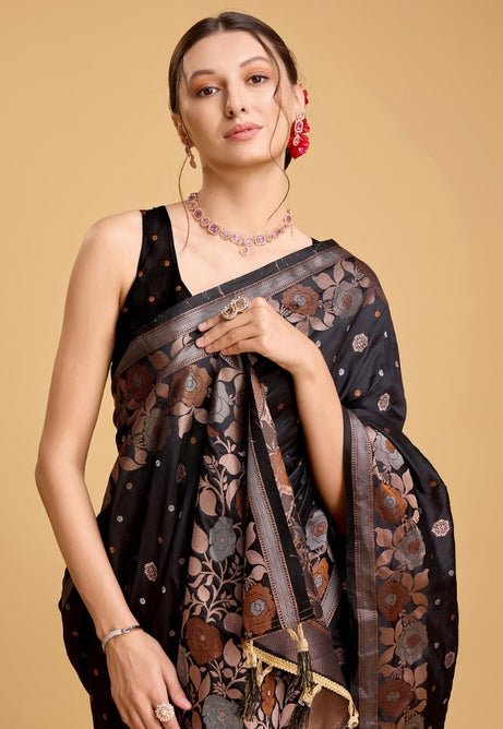 Midnight Black Pure Jacquard Saree