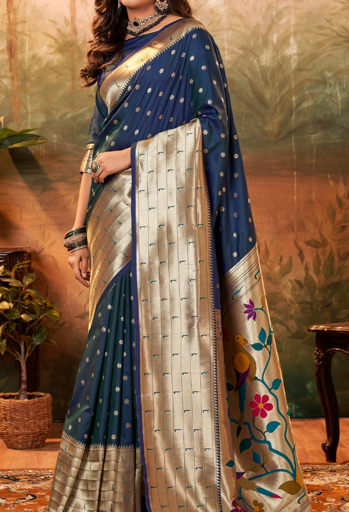 Midnight Blue Pure Paithani Silk saree