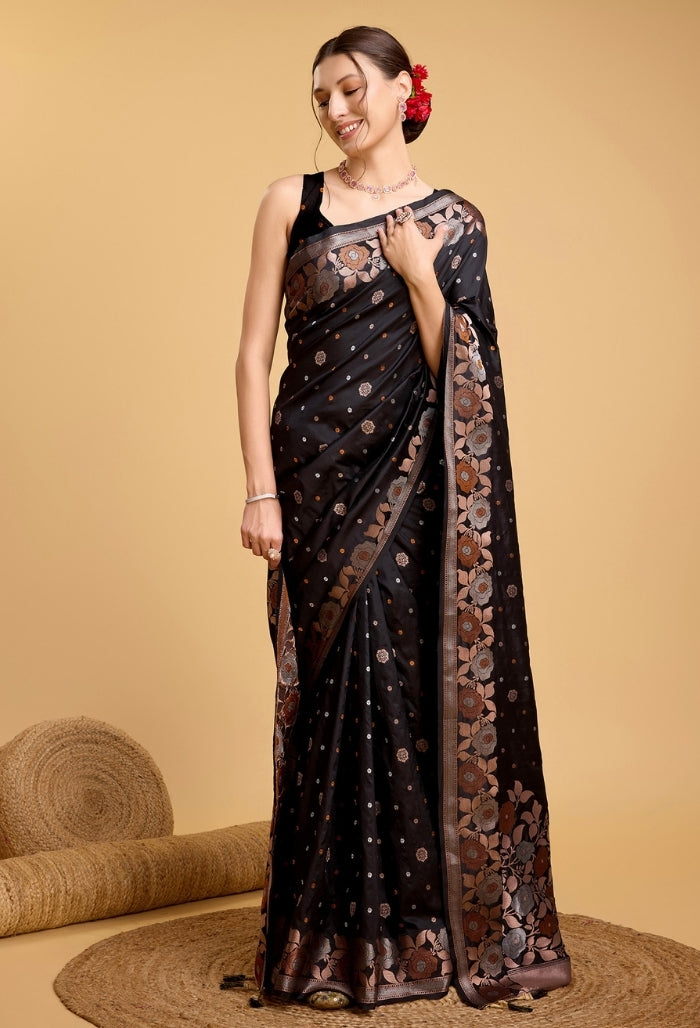 Midnight Black Pure Jacquard Saree