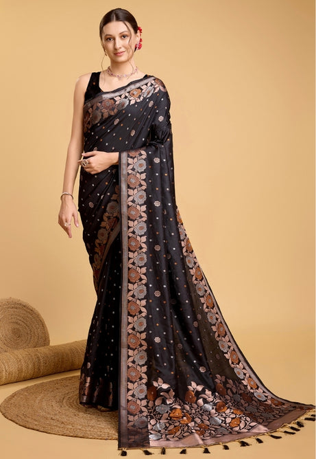 Midnight Black Pure Jacquard Saree