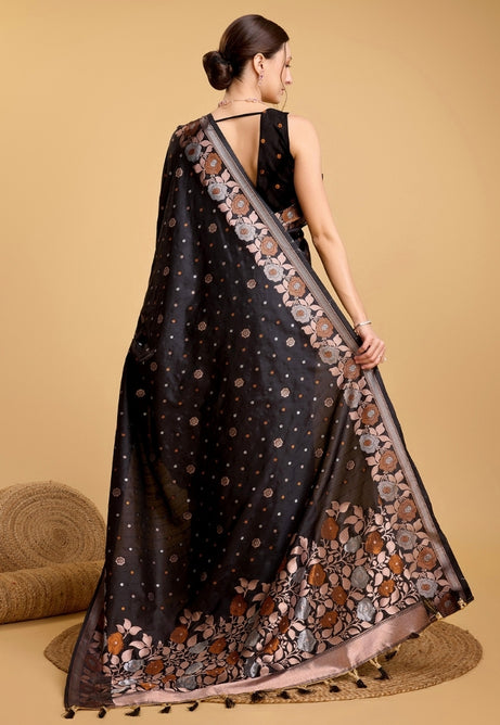 Midnight Black Pure Jacquard Saree