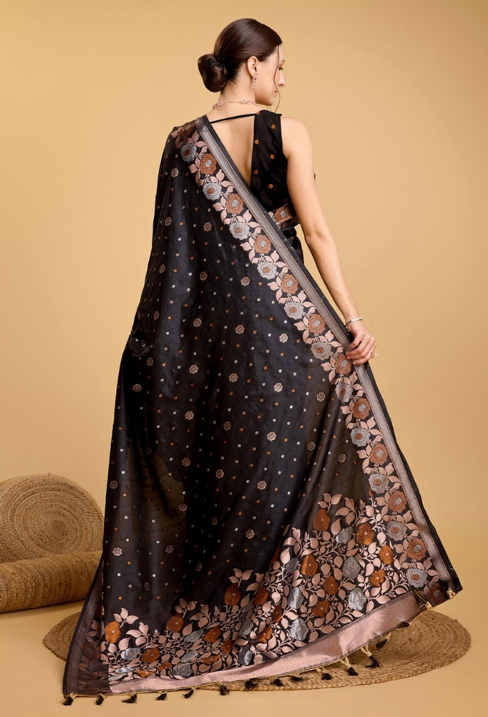 Midnight Black Pure Jacquard Saree