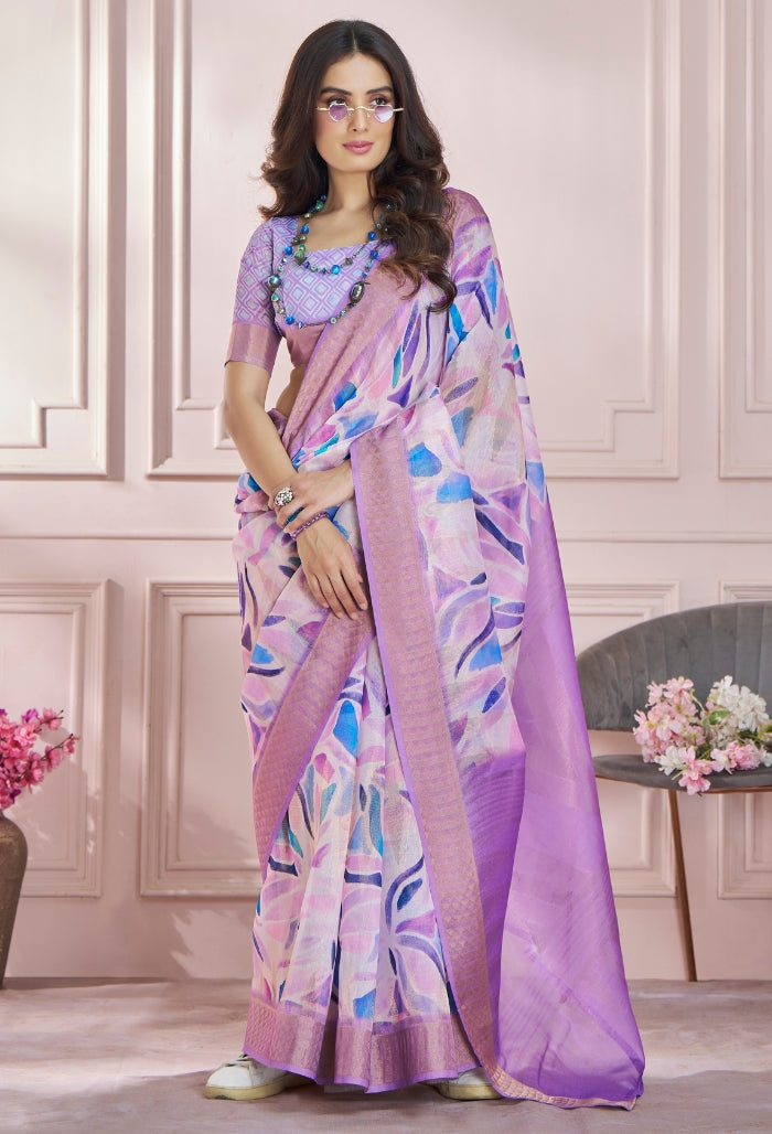 Lavendar Modal Silk With Beautiful Colorfull Prints