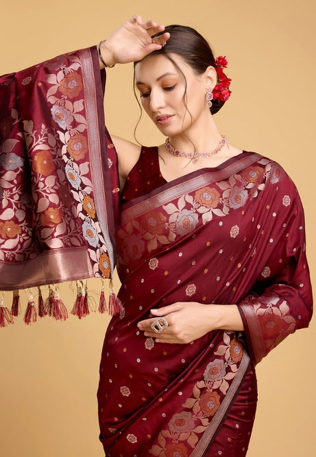 Scarlet Red Pure Jacquard Saree