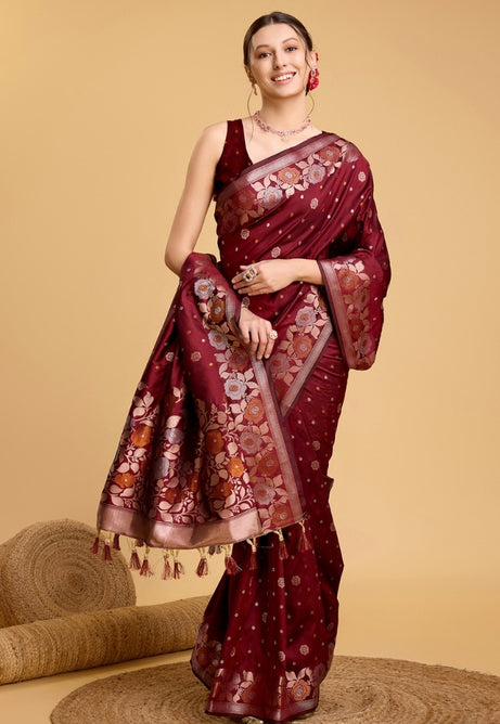 Scarlet Red Pure Jacquard Saree