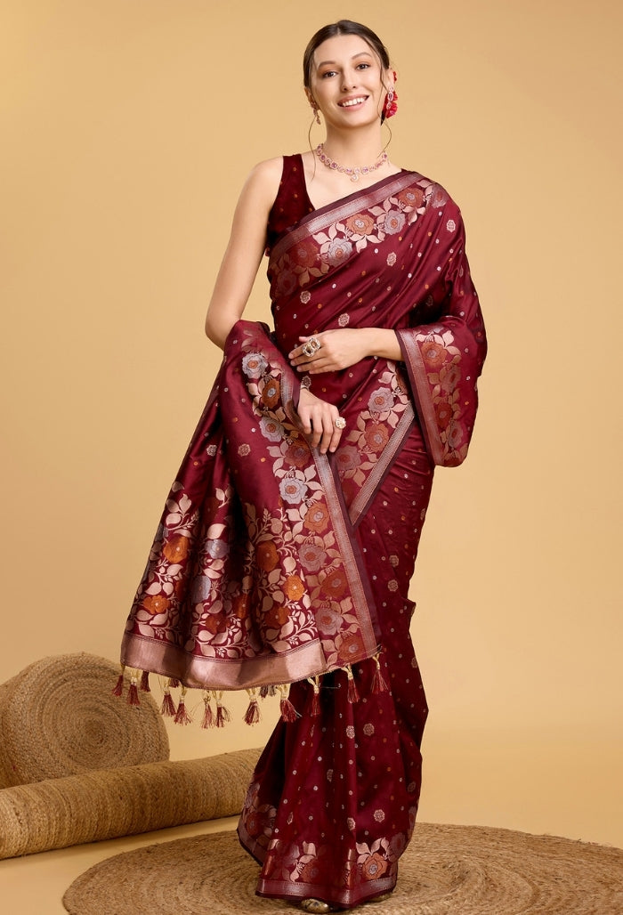Scarlet Red Pure Jacquard Saree