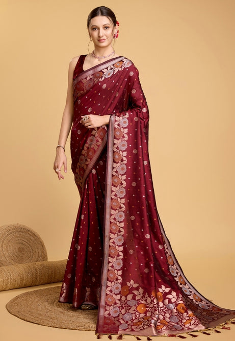 Scarlet Red Pure Jacquard Saree