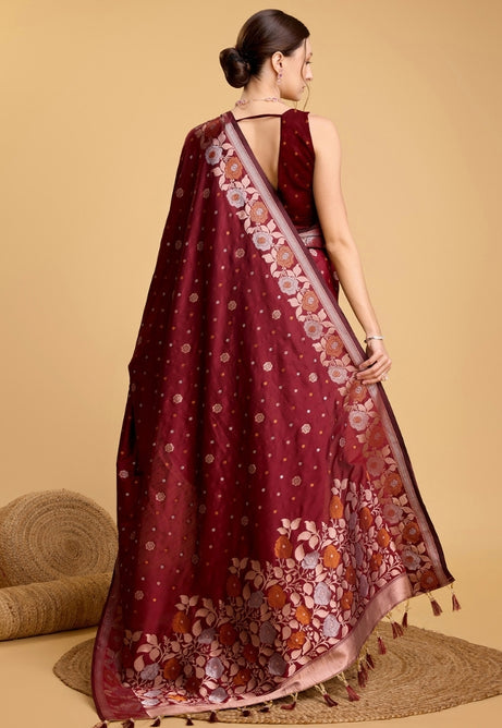 Scarlet Red Pure Jacquard Saree