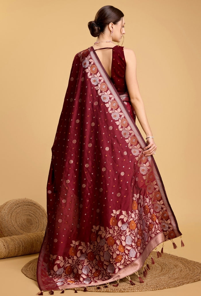 Scarlet Red Pure Jacquard Saree