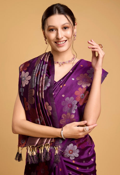Deep Plum Purple Pure Jacquard Saree