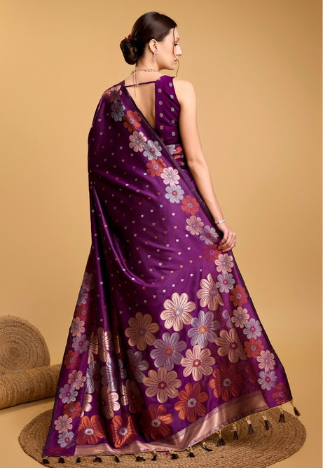 Deep Plum Purple Pure Jacquard Saree