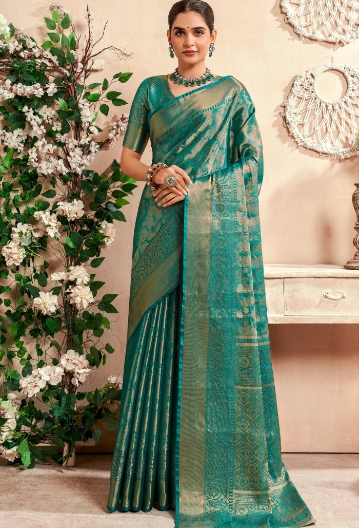 Ocean Seagreen Pure Dharmavaram Saree