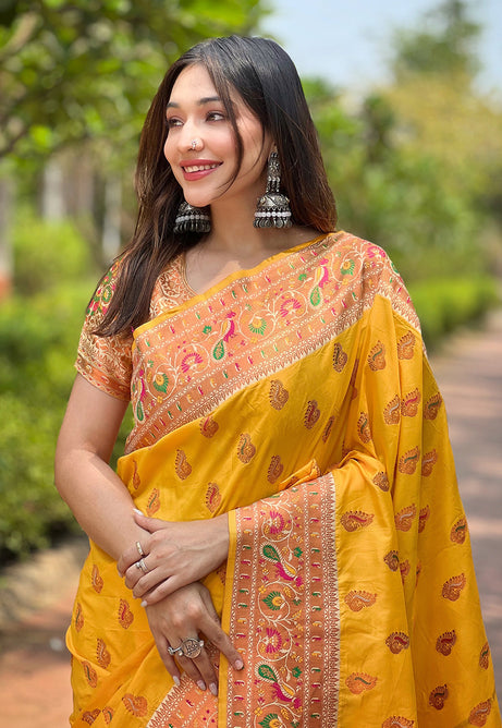 Marigold Charm Authentic Paithani Silk Saree