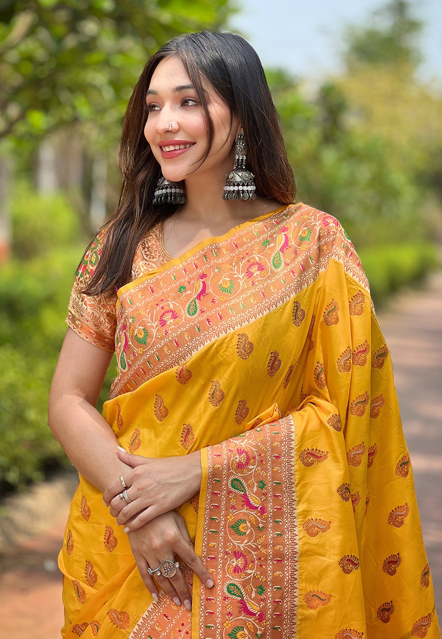 Marigold Charm Authentic Paithani Silk Saree