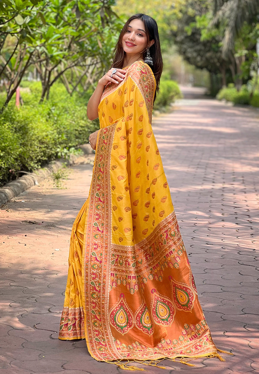 Marigold Charm Authentic Paithani Silk Saree