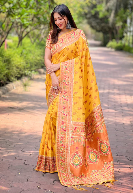 Marigold Charm Authentic Paithani Silk Saree
