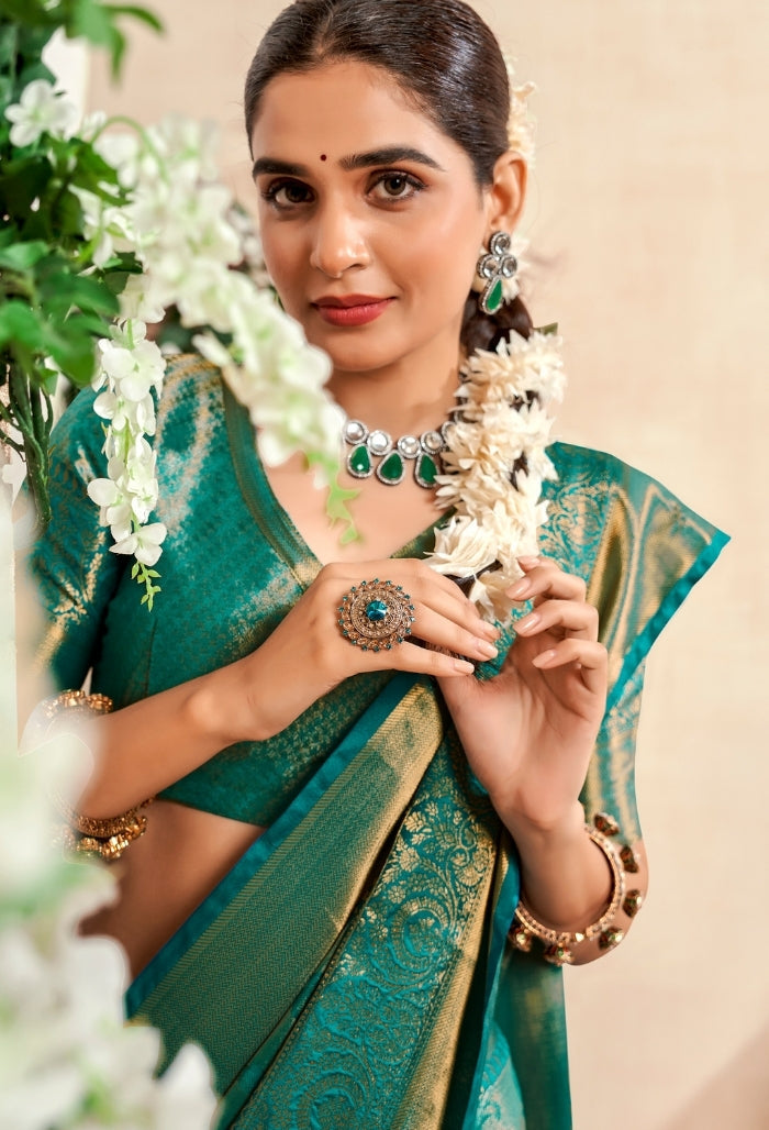 Ocean Seagreen Pure Dharmavaram Saree