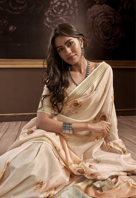 Almond light brown Pure Handloom Silk Saree