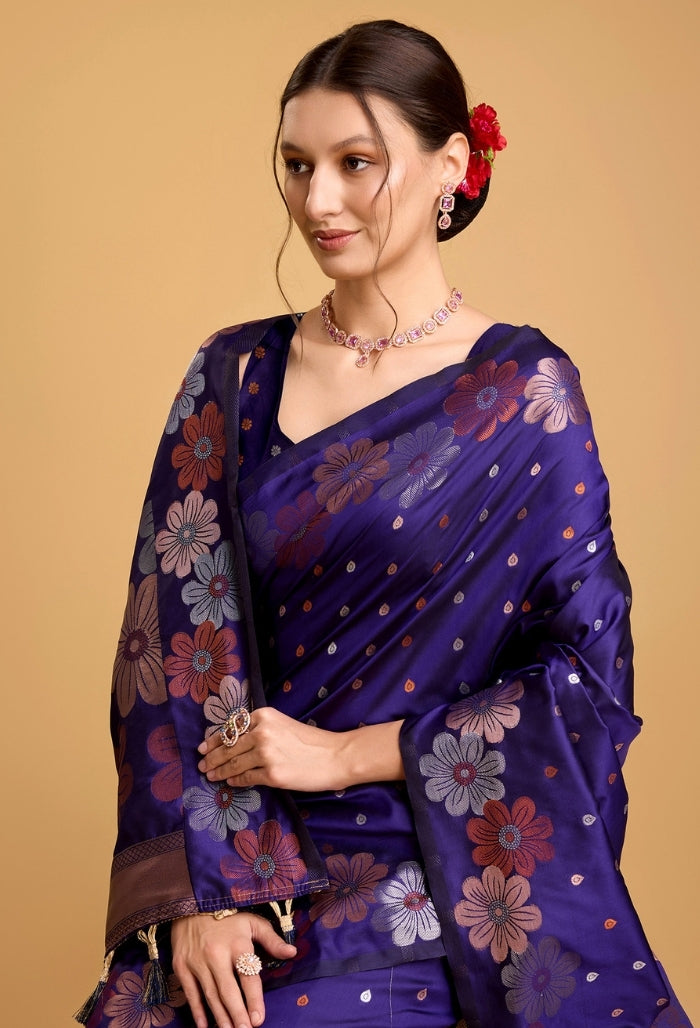 Royal Blue Pure Jacquard Saree