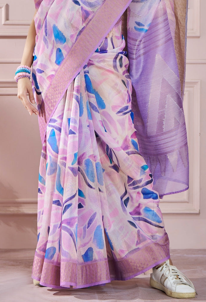 Lavendar Modal Silk With Beautiful Colorfull Prints