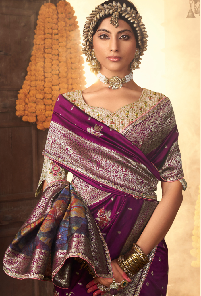 Royal Plum Pure Silk Weaving saree