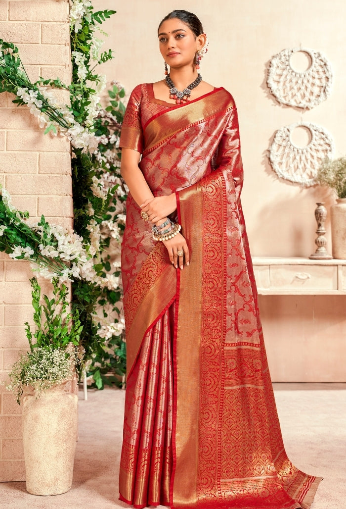 Rosewood Red Pure Dharmavaram Saree