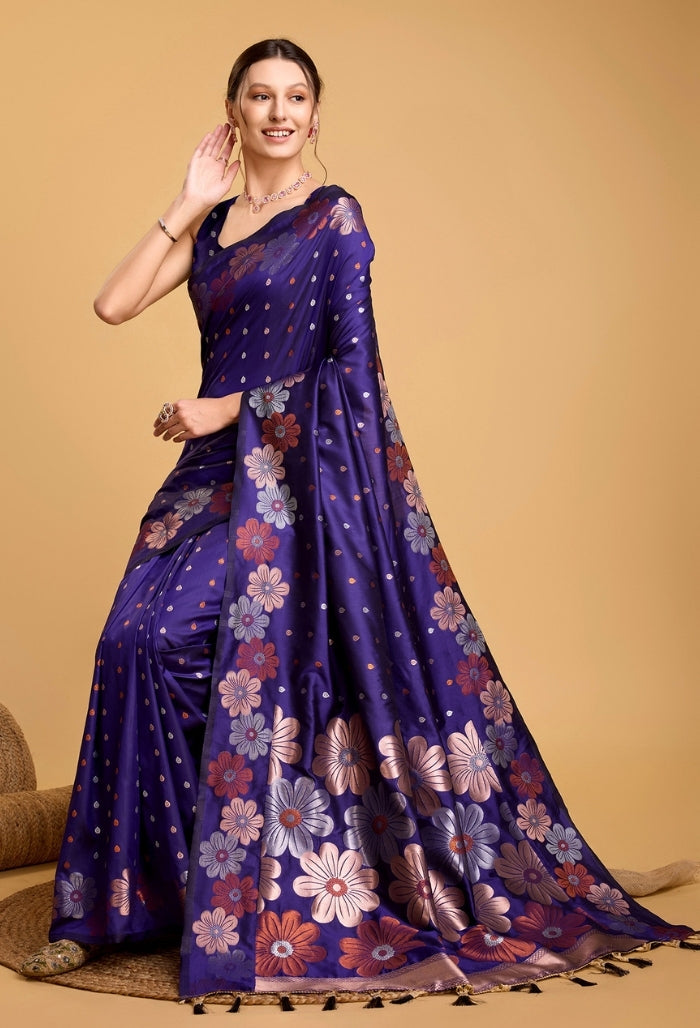 Royal Blue Pure Jacquard Saree