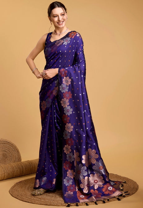 Royal Blue Pure Jacquard Saree