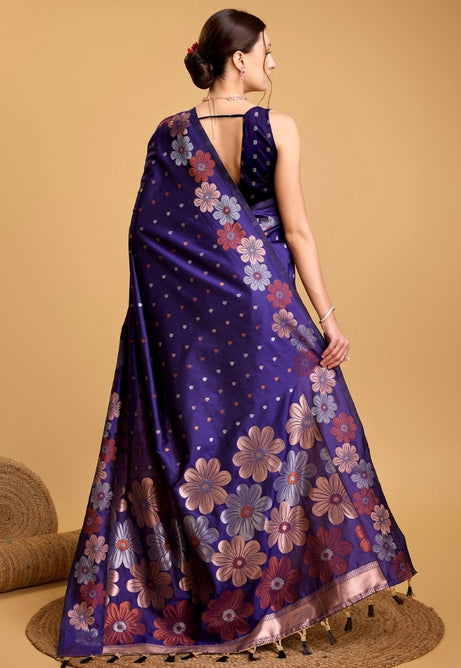 Royal Blue Pure Jacquard Saree