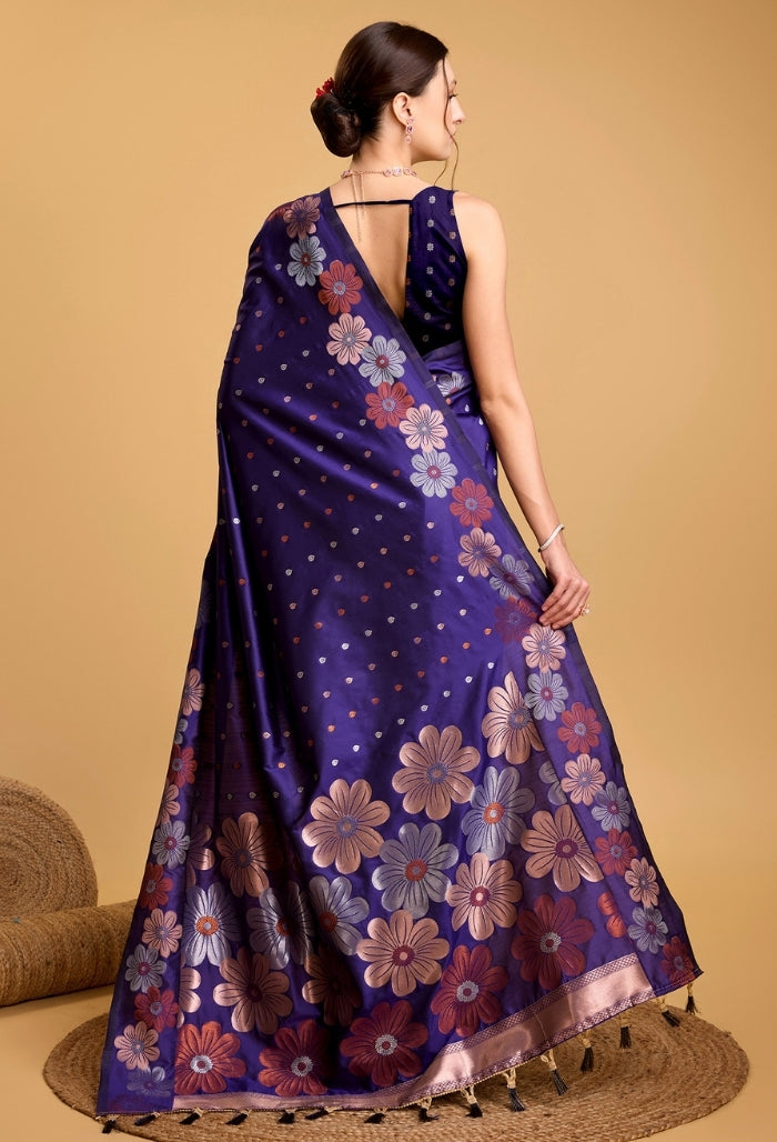 Royal Blue Pure Jacquard Saree