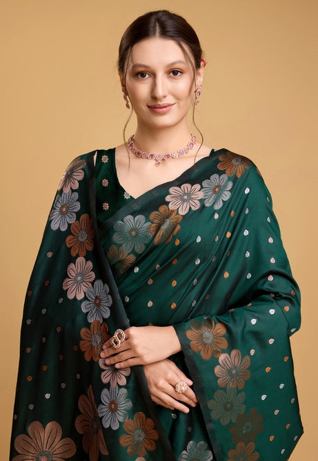 Emerald Green Pure Jacquard Saree
